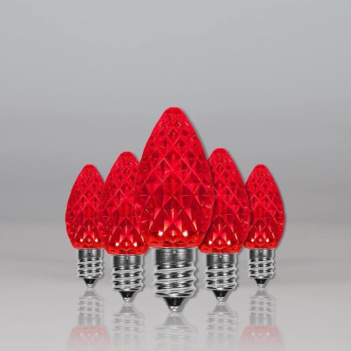 Wintergreen Lighting C7 Opticore LED Faceted Bulbs, E12, Dimmable, Red