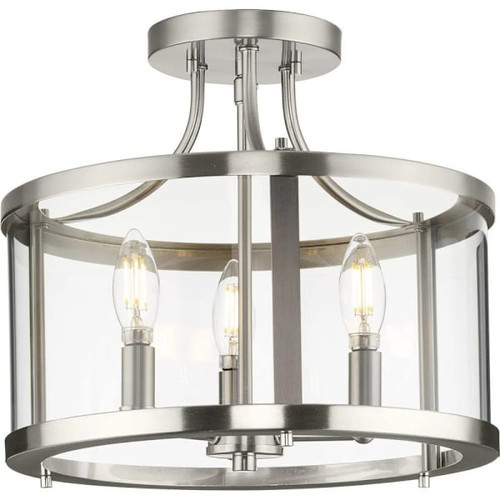 Progress Lighting Gilliam 3-Light Indoor Semi-Flush Mount, 16", Brushed Nickel