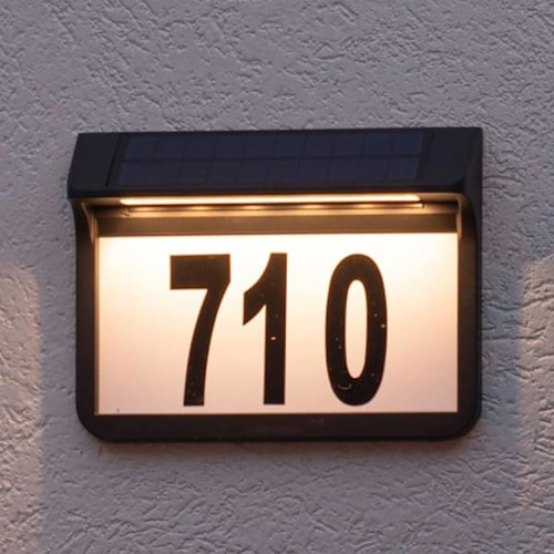 Gama Sonic LED Solar Address Wall Plaque With Ground Stakes, Warm White, Black