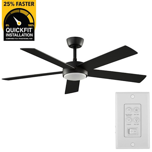 Seasons Brooklyn 52" Matte Black LED Ceiling Fan, Matte Black/Walnut Blades