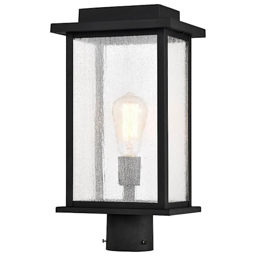 Satco Sullivan 1 Light Post Fixture Lantern With Clear Seeded Glass, Matte Black