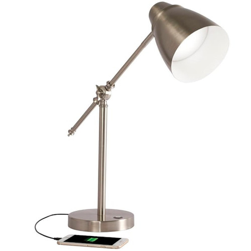 Advantus Ottlite Harmonize 19" LED Desk Lamp With USB Charging, Brushed Nickel