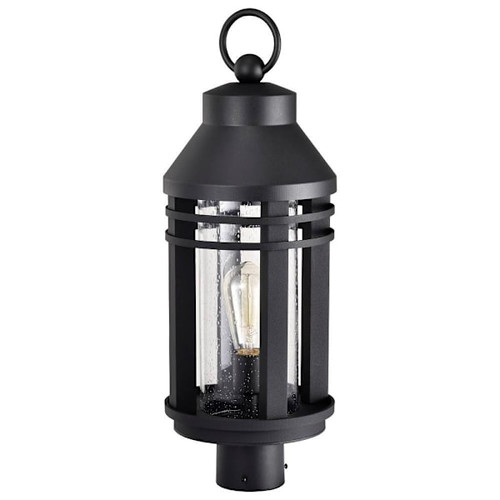 Satco Wilton 1 Light Post Top Lantern With Clear Seeded Glass, Matte Black
