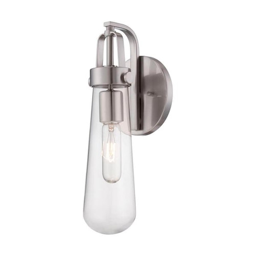 Satco Beaker 1 Light Wall Sconce With Clear Glass, Medium Base, Brushed Nickel