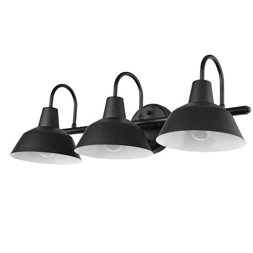 Globe Electric Barnyard 24" 3-Light Matte Black Vanity Light, Industrial Shades