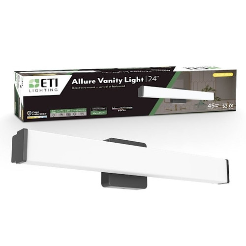 ETI Allure 24" 1-Light LED Vanity Light, Selectable Cct, 25 Watt, Matte Black