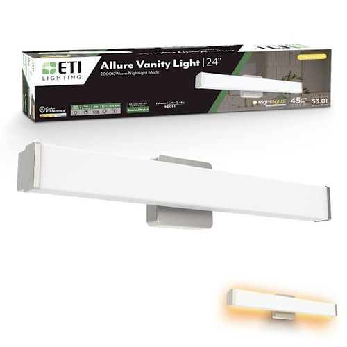 ETI Allure 24" 1-Light LED Vanity Fixture, Night Light, Brushed Nickel
