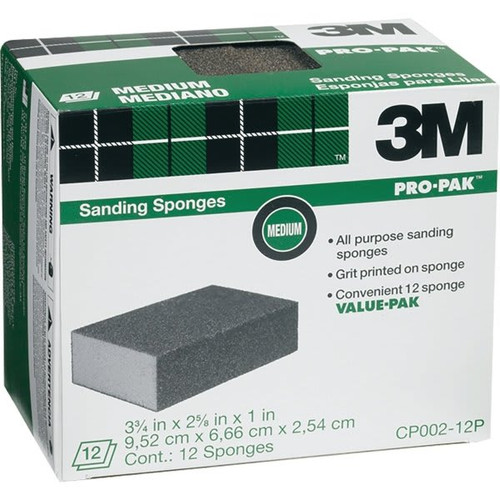 3m Cp002-12p 3-3/4" X 2-5/8" X 1" Medium Sanding Sponge, Package Of 12