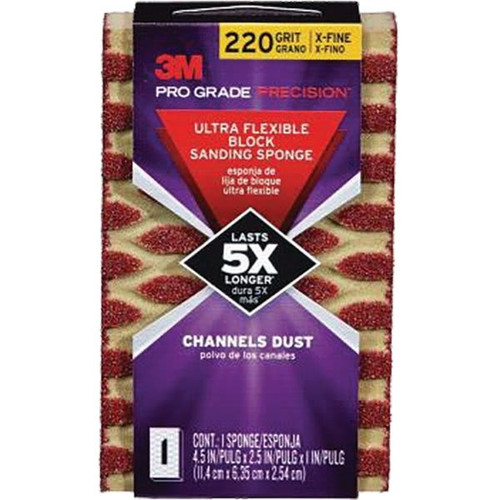3m Pro Grade Ultra Flexible Sanding Sponge 220 Grit 2-1/2x4-1/2x1" Package Of 12