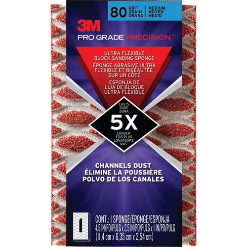 3m Pro Grade Ultra Flexible Sanding Sponge 80 Grit 2-1/2x4-1/2x1" Package Of 12