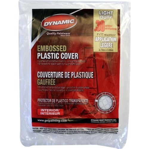 Dynamic 00380 9' X 12' .3mil Embossed Clear Plastic Flat Packed Drop Cloth