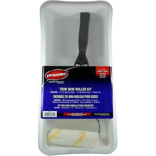 Dynamic 05311 4" X 1/2" 100mm X 12mm Yellow Stripe Mini Roller Tray Kit