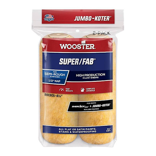 Wooster Jumbo-Koter Super/Fab 4-1/2" Mini Paint Rollers, Package Of 2