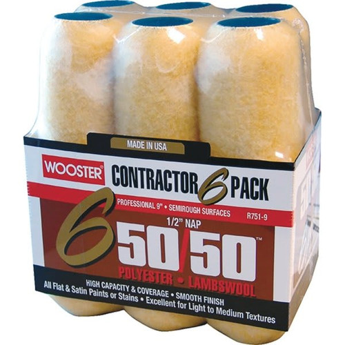 Wooster R751 9" 50/50 1/2" Nap Roller Cover, Package Of 60