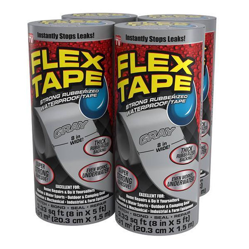 Flex Seal Strong Rubberized Waterproof Tape, Gray, 8" X 5', Case Of 4