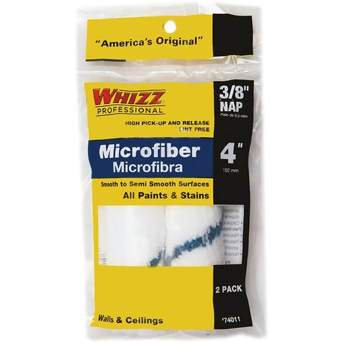 Whizz 4" Xtrasorb Microfiber Blue Stripe Mini Roller, 3/8" Nap, Package Of 20