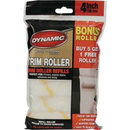 Dynamic 4" X 1/2" (100mm X 12mm)Yellow Stripe Mini Roller, Package Of 6