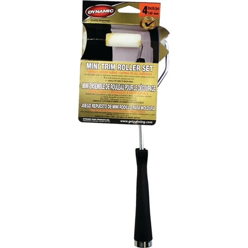 Dynamic 21252 4" X 1/2" (100mm X 12mm) Yellow Stripe Mini Roller W/ 12" Handle, Package Of 10