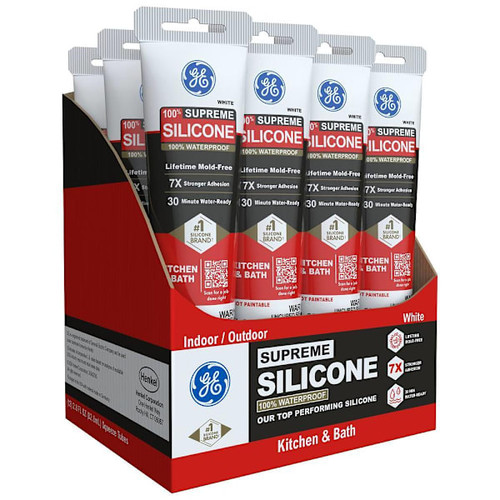 GE 2.8 Oz Supreme Silicone Kitchen And Bath Sealant White Case Of 12 395904