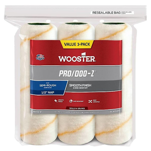 Wooster 9" Pro/Doo-Z 1/2" Nap Roller Cover (3-Pack)