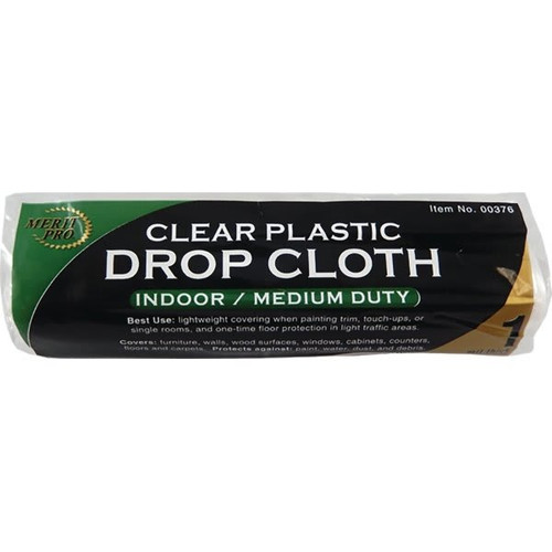 Merit Pro Dynamic 00376 9' X 12' 1 Mil Clear Drop Cloth, Roll, Package Of 24
