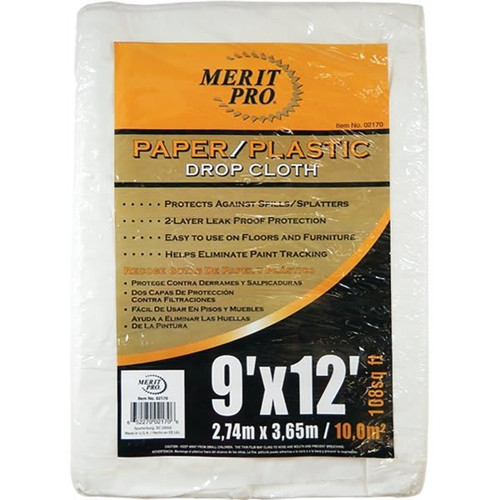 Merit Pro 02170 9' X 12' Paper And Plastic Laminated Drop Cloth, Package Of 12