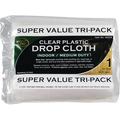 Merit Pro Dynamic 00379 9' X 12' 1 Mil Clear Drop Cloth, Roll, Package Of 72