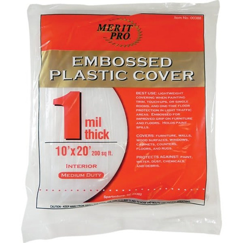 Merit Pro Dynamic 10 X 20' 1 Mil Plastic Drop Cloth, Flat Pack, Package Of 24