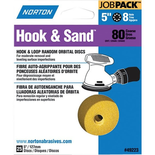 Norton 49223 5" P80 8 Hole Hook And Loop Disc, Package Of 25
