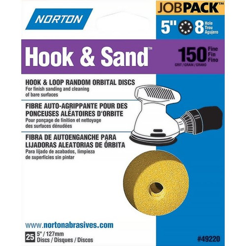 Norton 49220 5" P150 8 Hole Hook And Loop Disc, Package Of 25