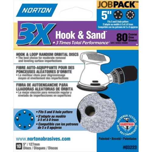 Norton 03223 P80c Grit 5" Pro Sand Multi Air Disc, Package Of 10