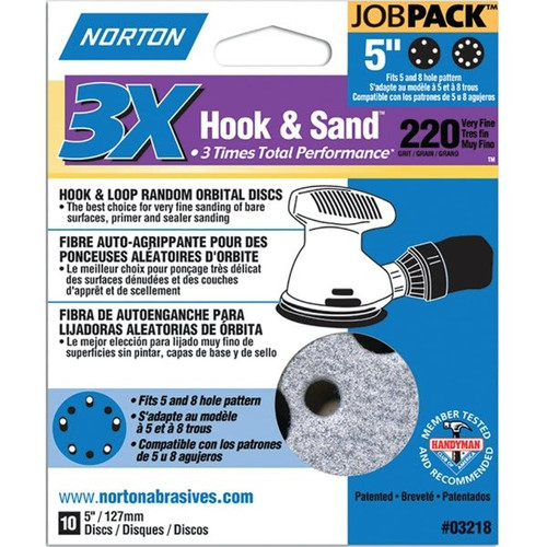 Norton 03218 P220b Grit 5" Pro Sand Multi Air Disc, Package Of 10