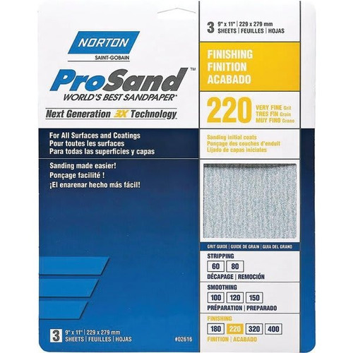 Norton 68158 9" X 11" 220 Prosand Sheet, Package Of 75
