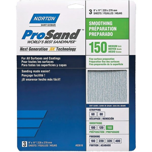 Norton 68160 9" X 11" 150 Prosand Sheet, Package Of 75