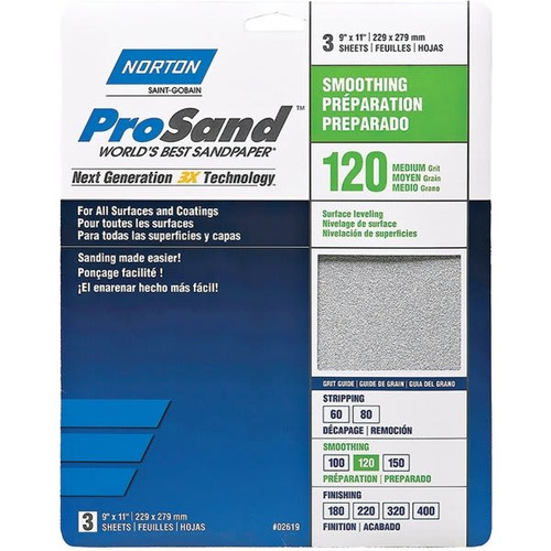 Norton 68161 9" X 11" 120 Prosand Sheet, Package Of 75