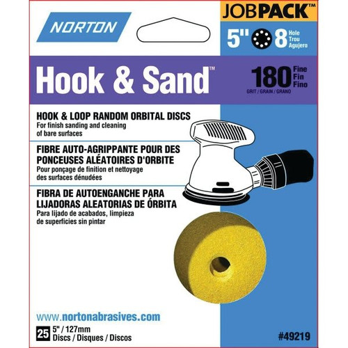 Norton 49219 5" P180 8 Hole Hook And Loop Disc, Package Of 25