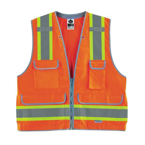 Ergodyne 8254hdz 4xl/5xl Orange Two-Tone Zipper Heavy-Duty Surveyors Vest 21459