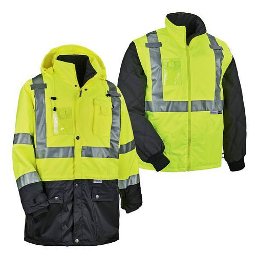 Ergodyne 8388 S Lime 4-In-1 Hi-Vis Winter Jacket Parka Black Bottom 25532