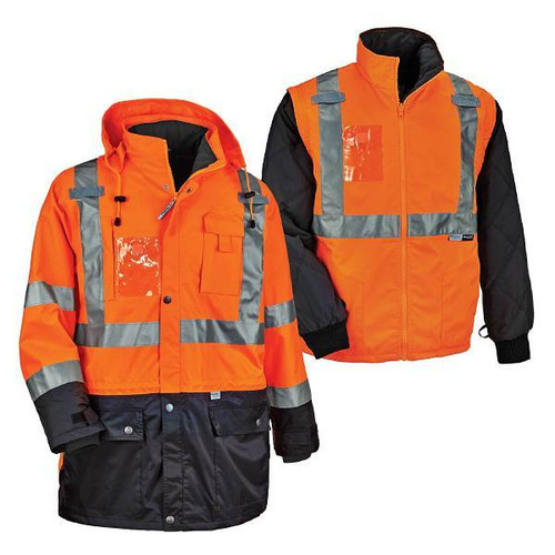 Ergodyne 8388 S Orange 4-In-1 Hi-Vis Winter Jacket Parka Black Bottom 25552