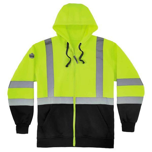 Ergodyne 8372 M Lime Class 3 Hooded Sweatshirt Black Bottom Zipper 21843