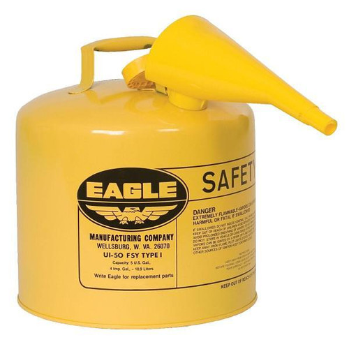 Eagle Type I Steel Safety Can For Diesel 5 Gal. W/Funnel Flame Arrester Yellow UI50FSY