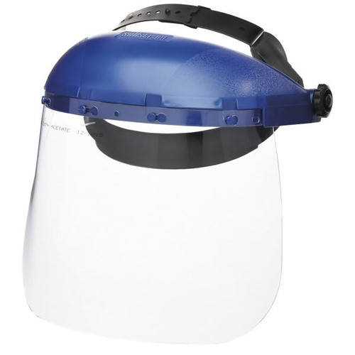 Sellstrom Single Crown Safety Face Shield With Headgear, Uncoated, Blue Crown