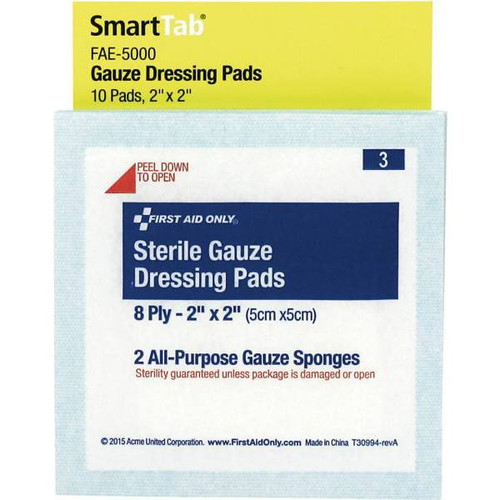First Aid Only 2" X  2"  Sterile Gauze Pads Refill, Package Of 10