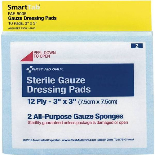 First Aid Only 3" X  3" Sterile Gauze Pads Refill, Package Of 10
