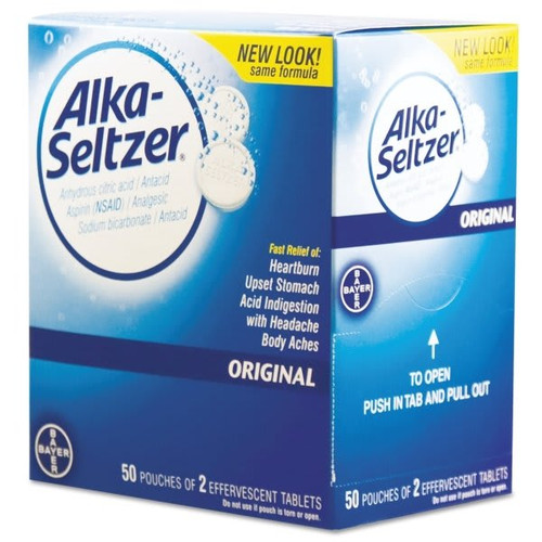Alka-Seltzer Antacid And Pain Relief Medicine, Two-Pack, 50 Packs/Box