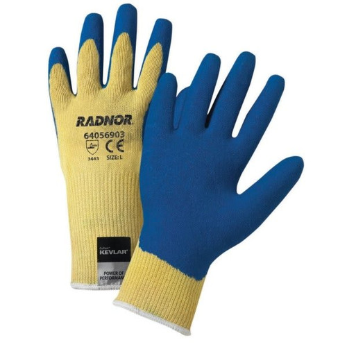 Radnor Large 10 Gauge Yellow And Blue String Knit Cut Resistant Gloves, 1 Pair