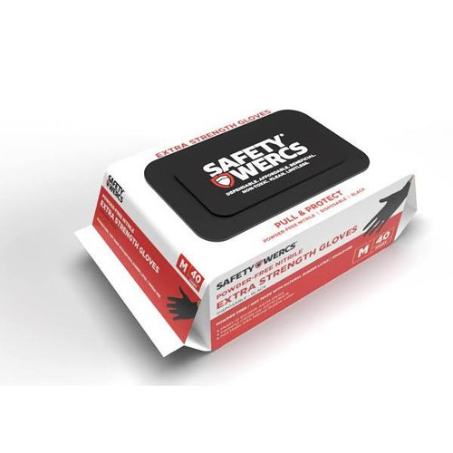 Safety Wercs Black Medium Pull And Protect Nitrile Gloves Case Of 20