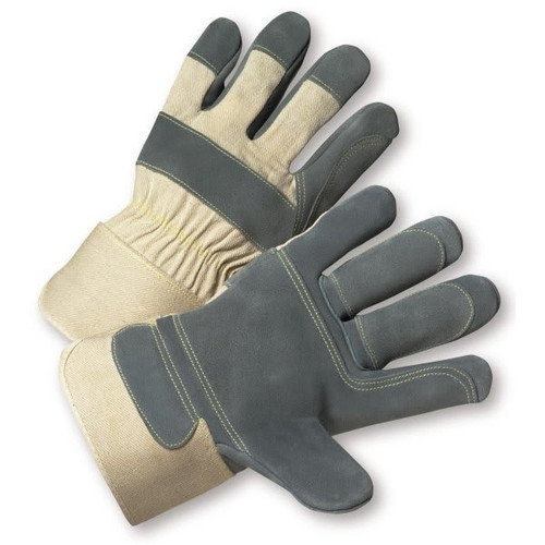 Radnor Large Double Leather Palm Gloves W/ Canvas Back And Safety Cuff, 2 Pair