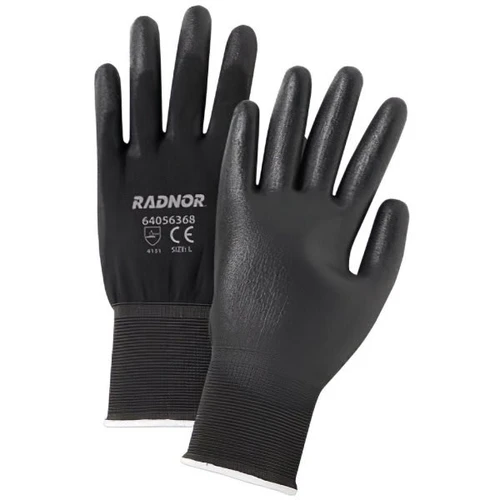 Radnor Medium Black Polyurethane Palm Coated Glove W/ Knit Wrist Cuff, 10 Pair