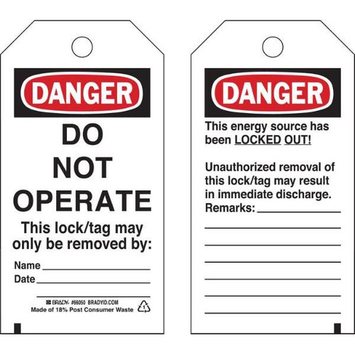 Brady Lockout Tags- Danger Do Not Operate This Lock Tag Package Of 25